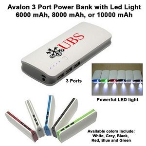 Avalon 3 Port Power Bank with LED Light - 8000 mAh