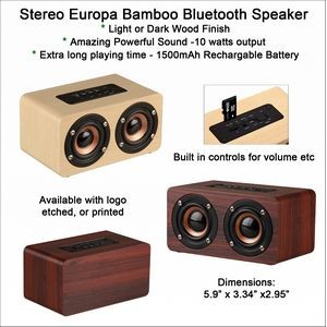 Stereo Europa Bamboo Bluetooth Speaker - Dark or light Wood