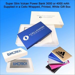 Super Slim Vulcan Power Bank in Printed White Gift Box 3000 mAh