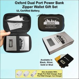 Oxford Dual Port Power Bank Zipper Wallet Gift Set 8800 mAh - Silver