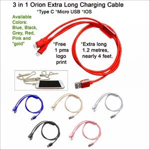 3 in 1 Orion Extra Long Charging Cable Red