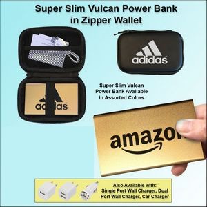 Super Slim Vulcan Power Bank Zipper Wallet Gift Set 4000 mAh - Gold