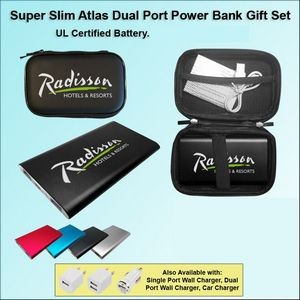Super Slim Atlas Power Bank Dual Port Power Bank Zipper Wallet Gift Set 4000 mAh - Black