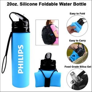 20oz. Silicone Foldable Water Bottle - Blue