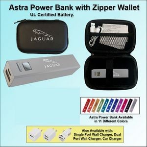 Astra Power Bank Gift Set in Zipper Wallet 1800 mAh - Silver