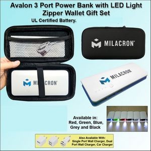 Avalon 3 Port Power Bank with LED Light 6000 mAh - Blue