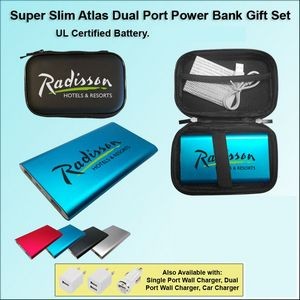 Super Slim Atlas Power Bank Dual Port Power Bank Zipper Wallet Gift Set 4000 mAh - Blue