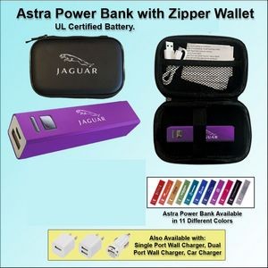 Astra Power Bank Gift Set in Zipper Wallet 2000 mAh - Purple