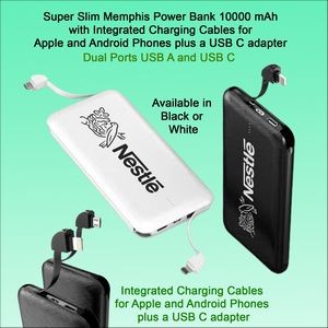 Super Slim Memphis Power Bank- 10000 mAh - with integrated Charging Cables
