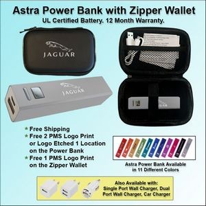 Astra Power Bank Gift Set in Zipper Wallet 2200 mAh - Silver