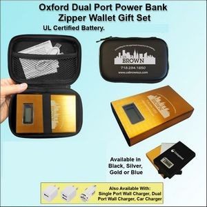 Oxford Dual Port Power Bank Zipper Wallet Gift Set 8800 mAh - Gold
