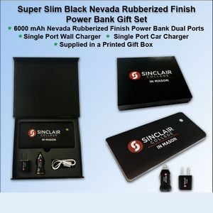 Super Slim Nevada Rubberized Finish Power Bank Gift Set - 6000 mAh - Black