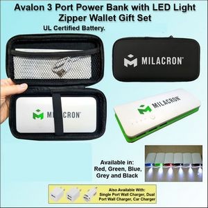 Avalon 3 Port Power Bank with LED Light 8000 mAh - Green