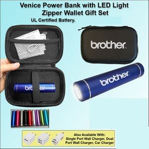Venice with LED Power Bank Gift Set in Zipper Wallet 2800 mAh