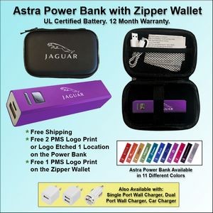 Astra Power Bank Gift Set in Zipper Wallet 2800 mAh - Purple