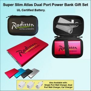 Super Slim Atlas Power Bank Dual Port Power Bank Zipper Wallet Gift Set 4000 mAh - Pink