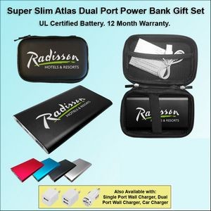 Super Slim Atlas Power Bank Dual Port Power Bank Zipper Wallet Gift Set 5000 mAh - Black
