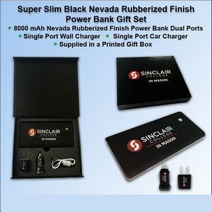 Super Slim Nevada Rubberized Finish Power Bank Gift Set - 8000 mAh - Black