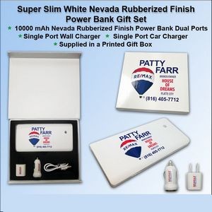 Super Slim Nevada Rubberized Finish Power Bank Gift Set - 10000 mAh - White