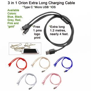 3 in 1 Orion Extra Long Charging Cable Black