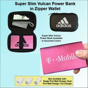 Super Slim Vulcan Power Bank Zipper Wallet Gift Set 4000 mAh - Pink