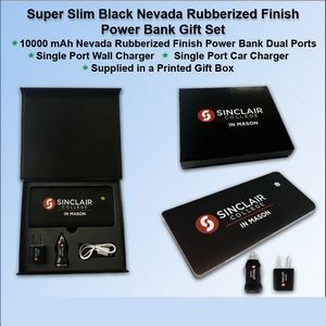 Super Slim Nevada Rubberized Finish Power Bank Gift Set - 10000 mAh - Black