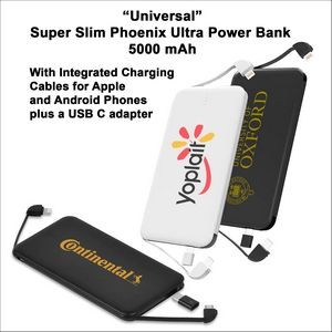 Super Slim Phoenix Ultra Power Bank 5000 mAh with Integrated Charging Cables