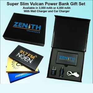 Super Slim Vulcan Power Bank Gift Set Black - 3000 mAh