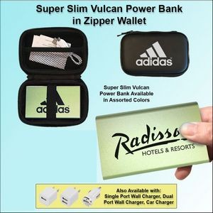 3000mAh Super Slim Vulcan Power Bank w/Zipper Wallet Gift Set - Green