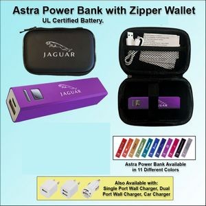 Astra Power Bank Gift Set in Zipper Wallet 3000 mAh - Purple