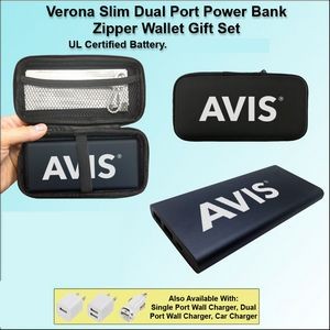 Verona Slim Dual Port Power Bank Zipper Wallet Gift Set 10000 mAh - Black
