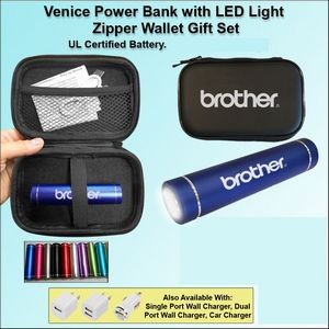 Venice with LED Power Bank Gift Set in Zipper Wallet 3000 mAh