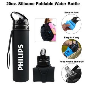 20oz. Silicone Foldable Water Bottle - Black