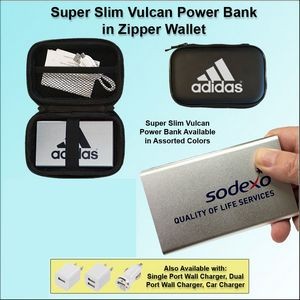 Super Slim Vulcan Power Bank Zipper Wallet Gift Set 4000 mAh - Silver