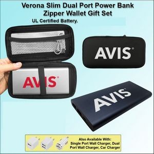 Verona Slim Dual Port Power Bank Zipper Wallet Gift Set 10000 mAh