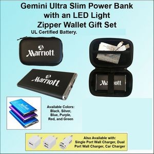 Gemini Ultra Slim Power Bank with an LED Light Zipper Wallet Gift Set 4000 mAh