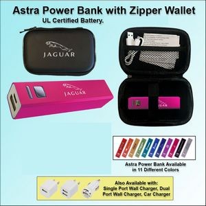 Astra Power Bank Gift Set in Zipper Wallet 2000 mAh - Pink