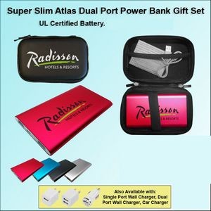 Super Slim Atlas Power Bank Dual Port Power Bank Zipper Wallet Gift Set 5000 mAh - Pink