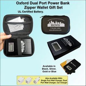 Oxford Dual Port Power Bank Zipper Wallet Gift Set 8800 mAh - Black