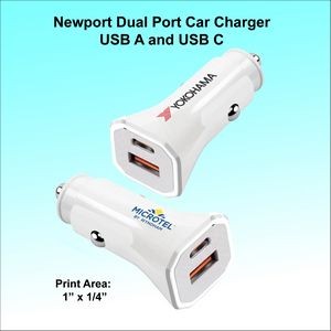 Newport Dual Port Car Charger USB A and C