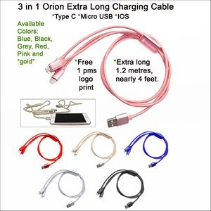3 in 1 Orion Extra Long Charging Cable Pink