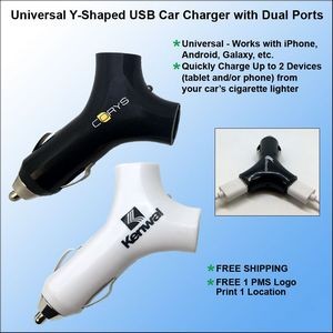 "Y" Shaped Dual Port USB Car Charger