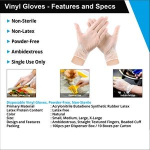 US Stock - Vinyl Gloves - S, M, L & XL - Non Medical Food Safe