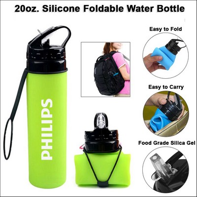20oz. Silicone Foldable Water Bottle - Green