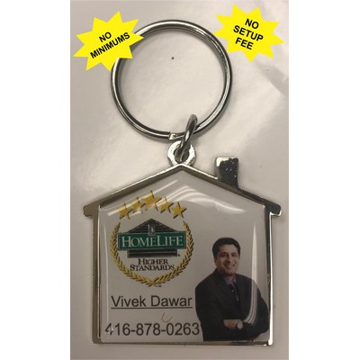 House Shaped Keychain with Full Color Domed Logo