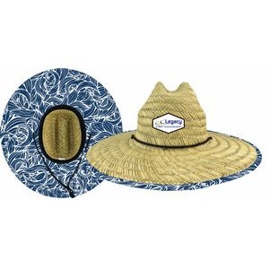 MOQ 10pcs Domestic Straw Hat With Custom Patch - Blue Pattern