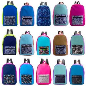 17 Basic Backpacks - Solid Colors w/Print Pockets (Case of 24)