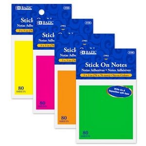 Stick On Notes - Single Pack, 80 Sheets, Assorted Colors (Case of 288)