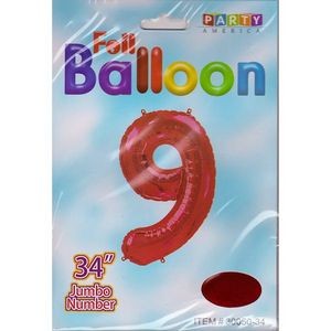 34 Mylar Number 9 Balloon - Red (Case of 48)