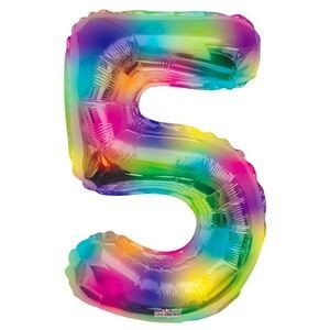 34 Mylar Number 5 Balloons - Rainbow (Case of 48)